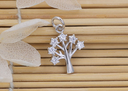 Pendentif à breloque petit arbre orné de strass en argent sterling S925