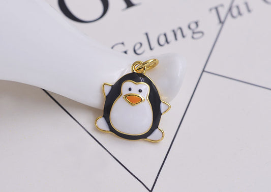 Sterling Silver Enamel Epoxy Penguin Charm Pendant S925 Finding