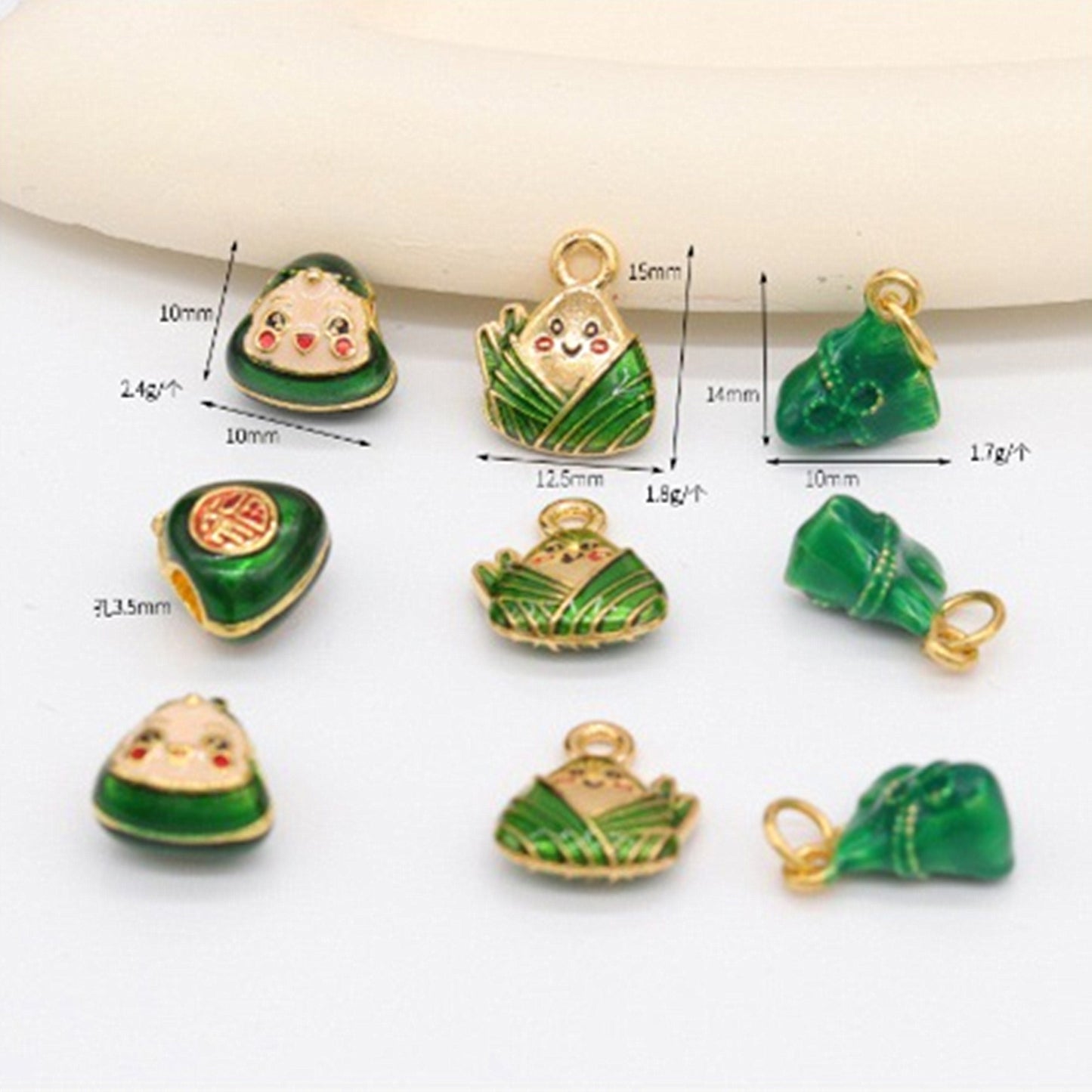 2 Zong Zi Charm Pendentif Émail Époxy 14K GF