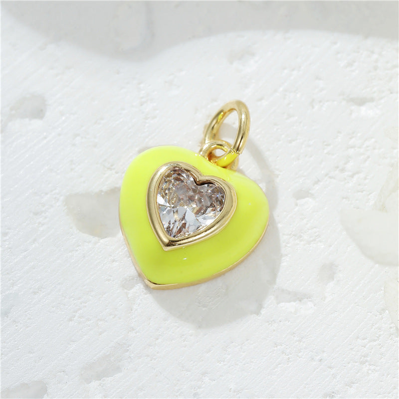 Pendentif à breloque 2 cœurs en émail époxy 14K GF strass embelli