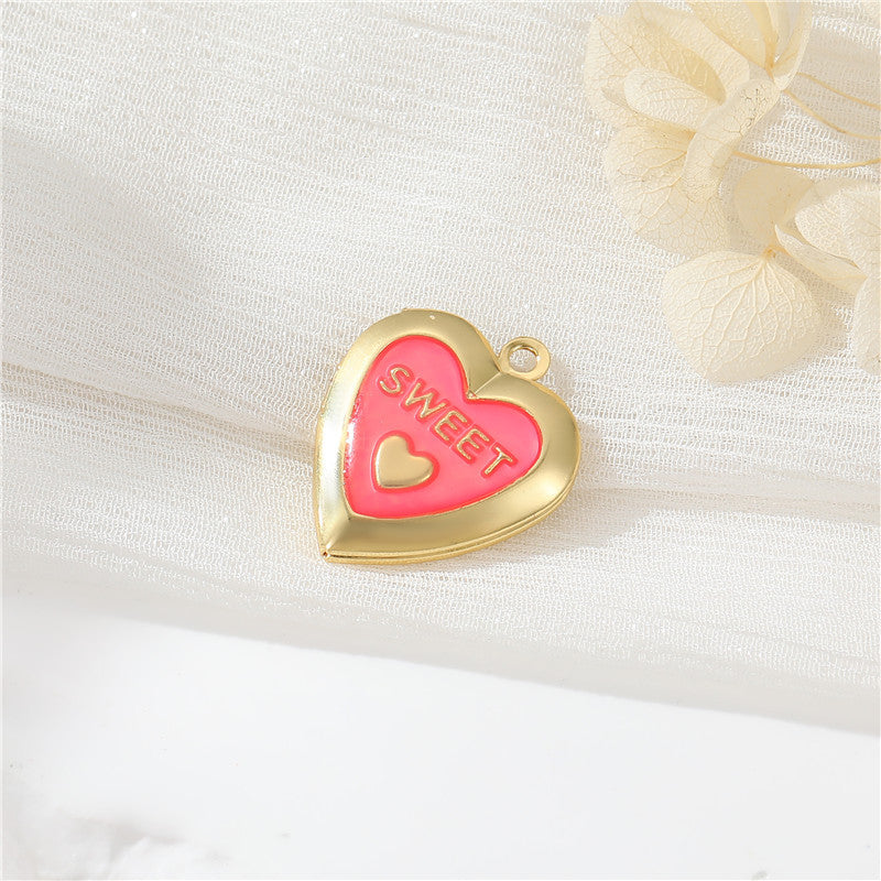Pendentif à breloque médaillon photo 2 cœurs émail époxy 14K GF