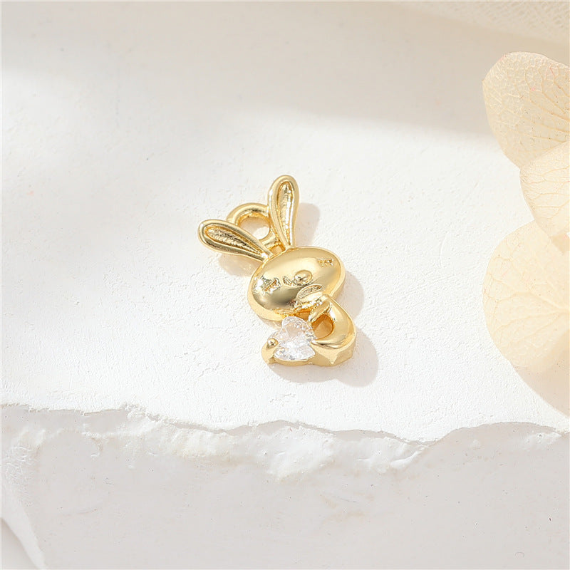 2 pendentif à breloque éléphant lapin conque strass embelli 14K GF