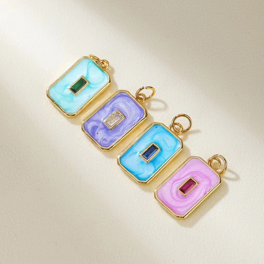2 pendentifs à breloque rectangulaires en émail époxy 14K GF strass embellis