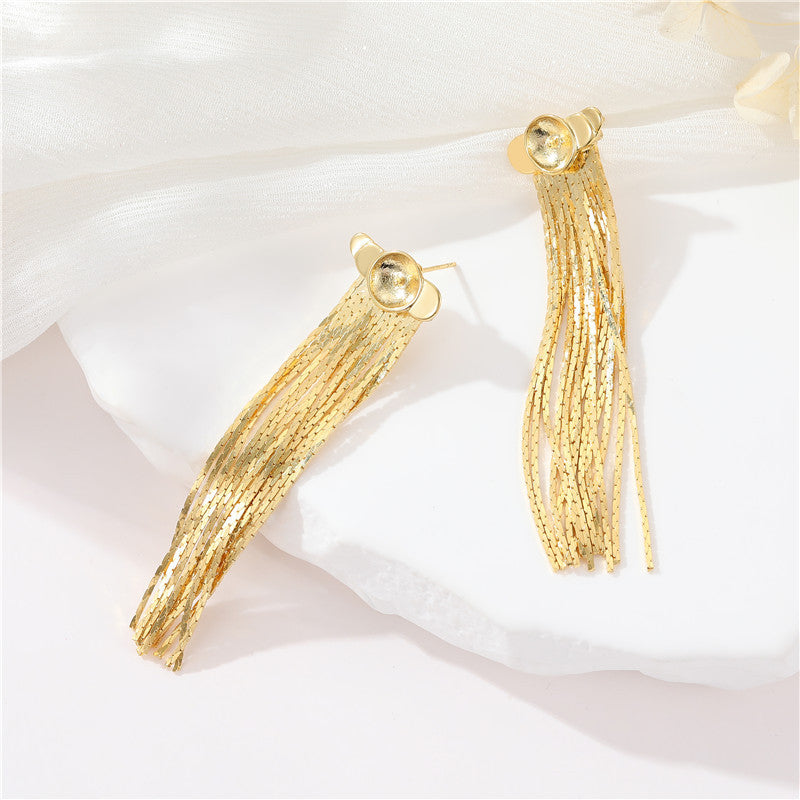 4 Ohrstecker mit Schlangenkette, 14 K GF, halbgebohrte Perlen, Rohling