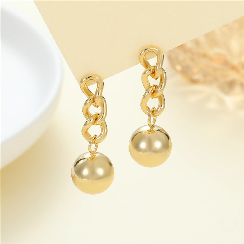 4 Cable Chain Cone Sphere Drop Charm Stud Earrings 14K GF Earing