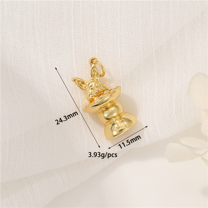 2 Petit Ours Lapin Lune Charme Pendentif Strass Embelli 14K GF