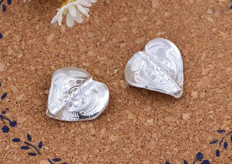 Perle d'espacement en forme de feuille de cœur sculptée en argent sterling S925