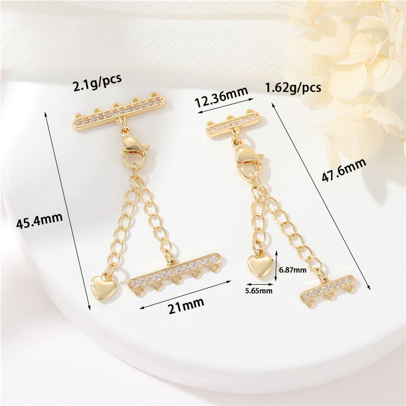 2 Multi Looped Stick Lobster Clasp with Extended Chain Extender Rhinestone Embellished 14K GF Pendant Clasps Connector