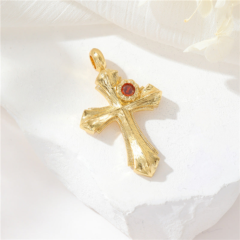 Pendentif à breloque cœur 2 croix orné de strass 14K GF