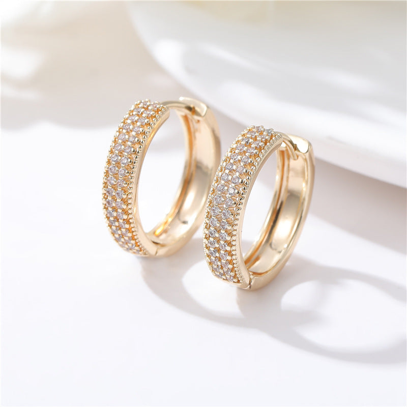 4 Chunky Round Hoop Earrings Rhinestone Embellished 14K GF Earing