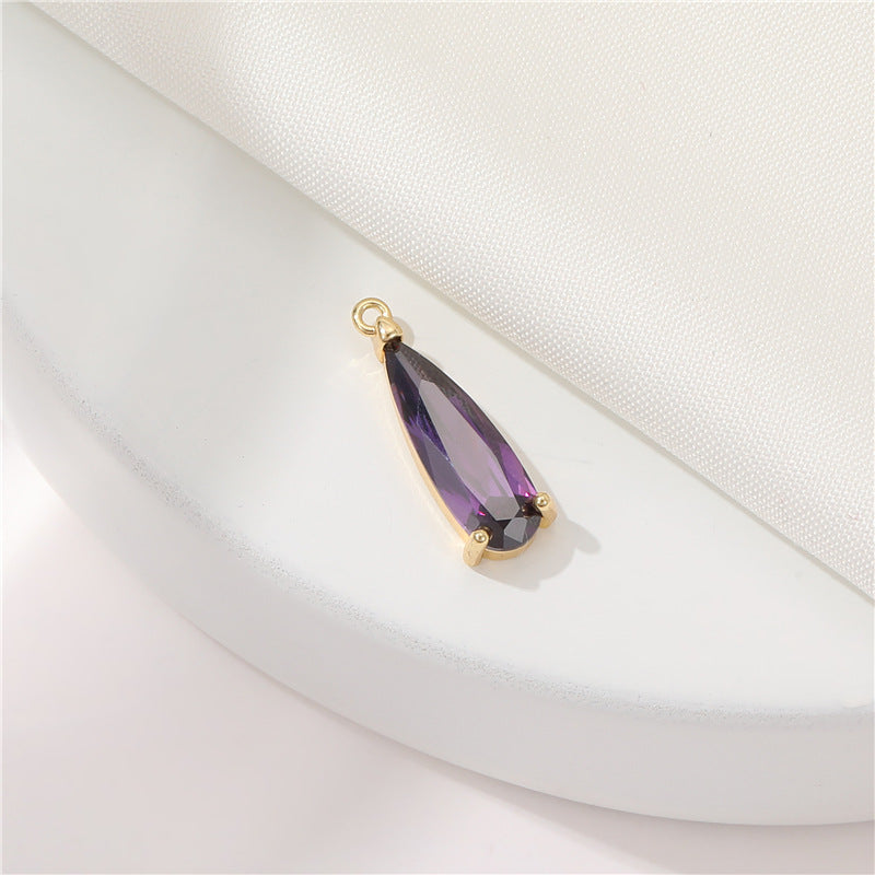 2 Waterdrp Rectangle Charm Pendant Rhinestone Embellished 14K GF