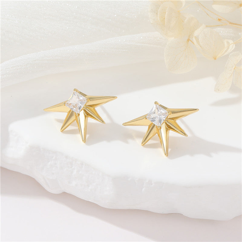 4 Star Eye Stud Earrings Rhinestone Embellished 14K GF Earing