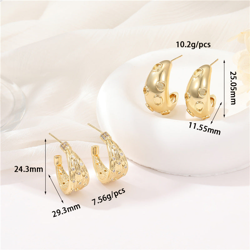 4 boucles d'oreilles à tige épaisses en demi-cercle ornées de strass 14K GF Earing