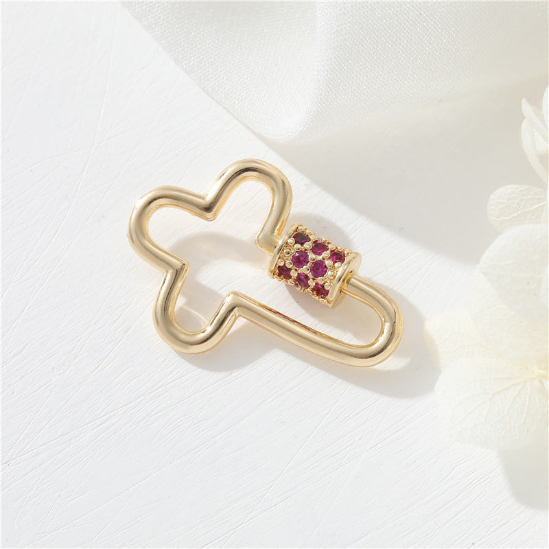 Fermoir OT en forme de cœur Floral, 2 cercles ronds, connecteur de fermoirs en strass à vis croisée 14K GF