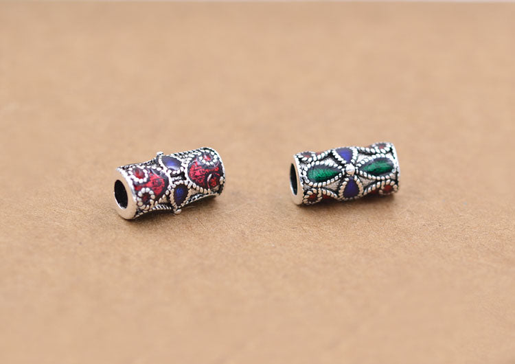 Sterling Silver Enamel Epoxy Column Pipe Bead Spacer with Loop S925 Finding