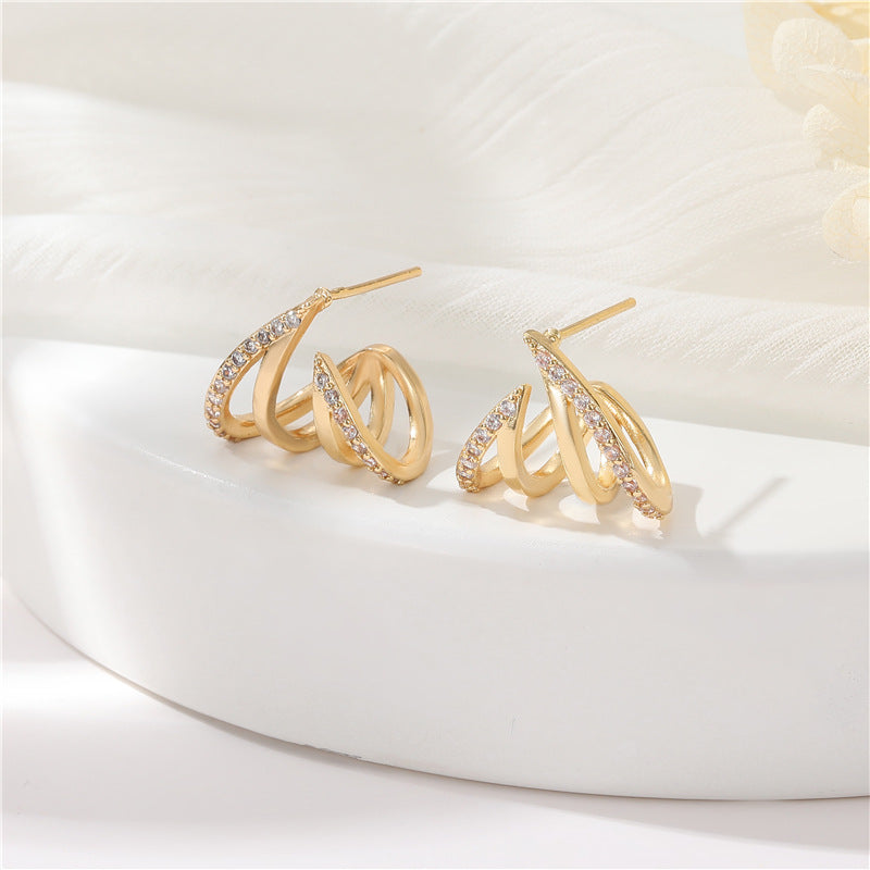 4 boucles d'oreilles florales en demi-cercle ornées de strass 14K GF Earing