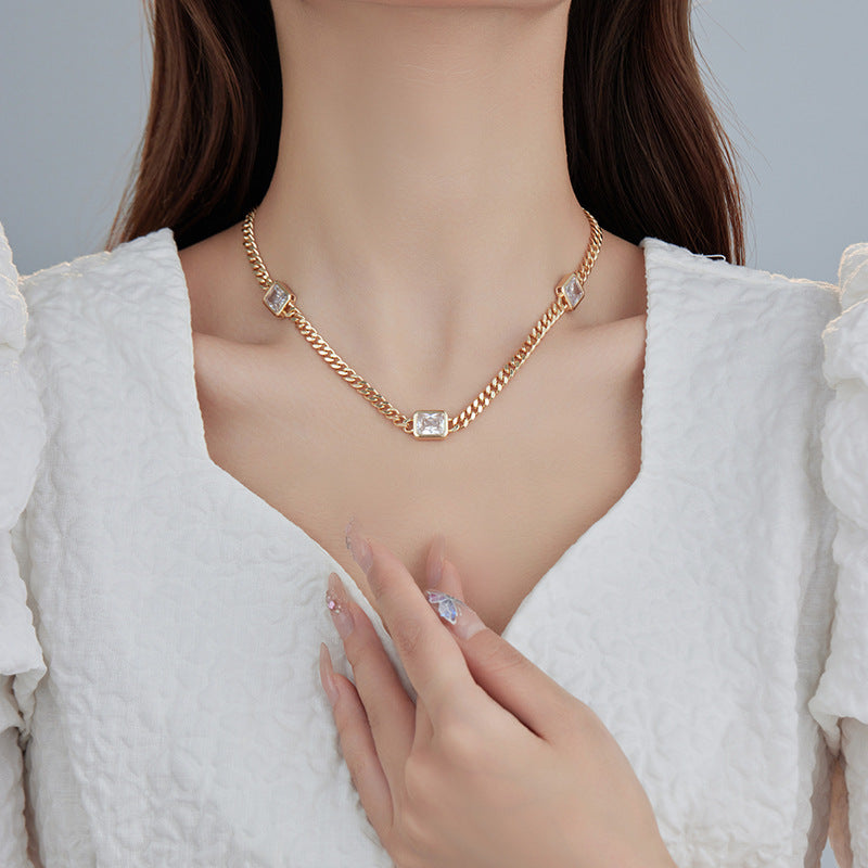 2 gros collier de chaîne de câble plat orné de strass 14K GF tour de cou