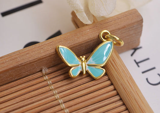 Sterling Silver Enamel Epoxy Butterfly Charm Pendant S925 Finding