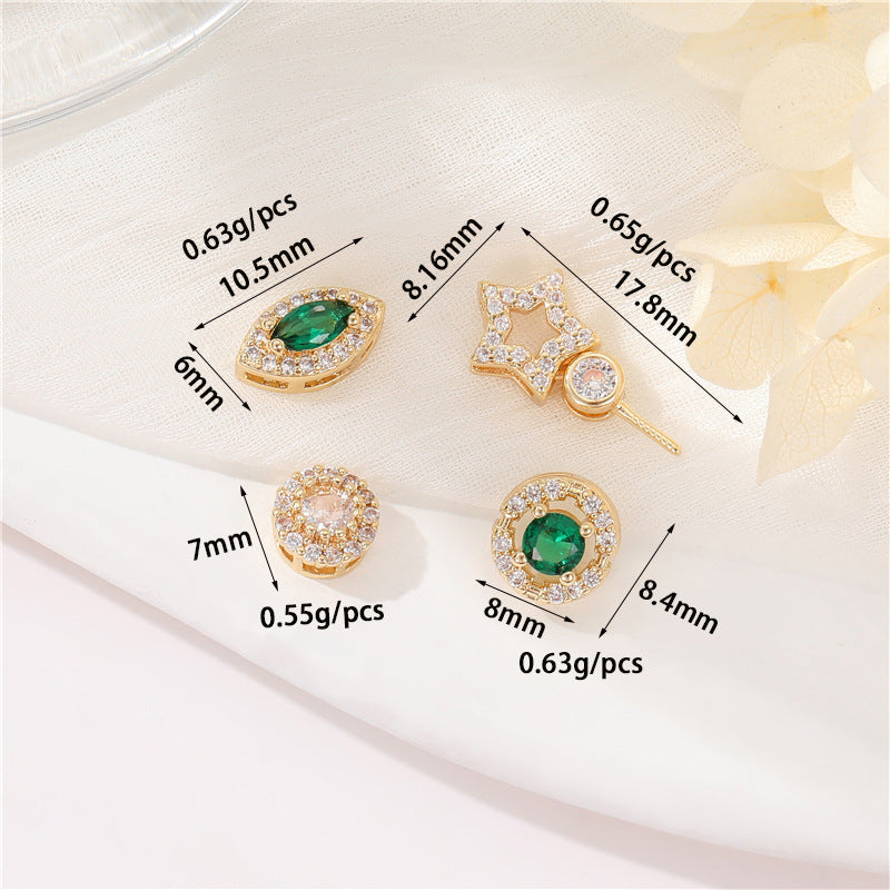 2 Flat Olive Star Round Bead Charm Rhinestone Embellished 14K GF Beadwork Spacer