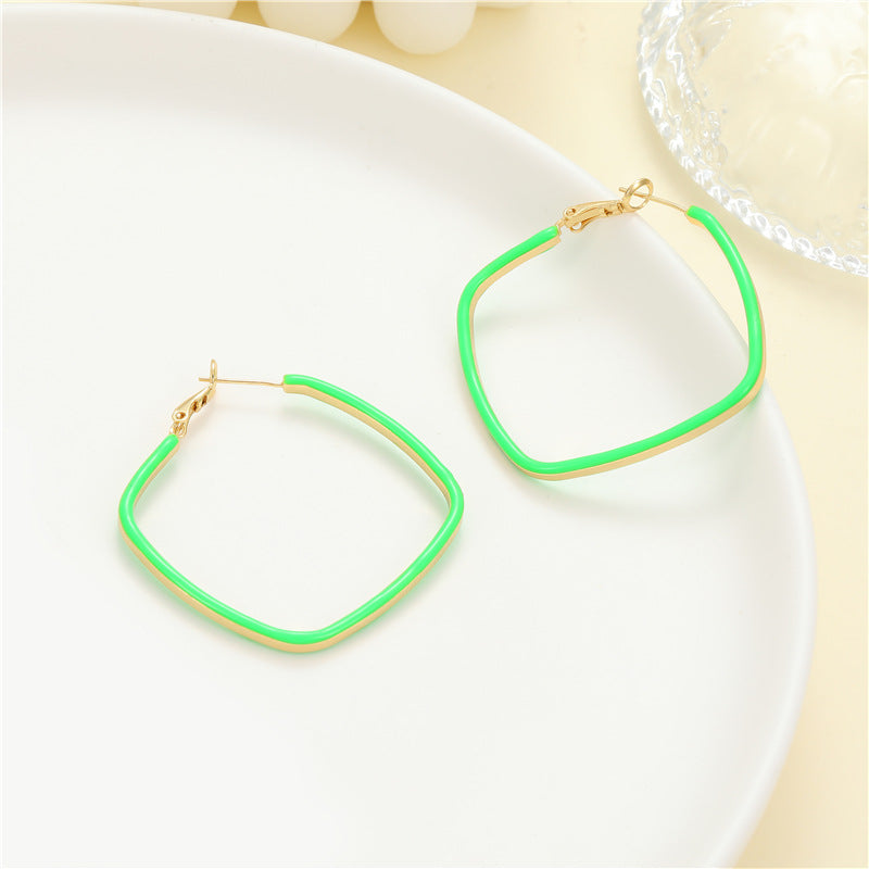 4 Square Circle Hoop Earrings Enamel Epoxy 14K GF Earing