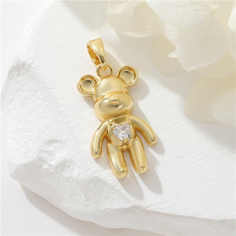 Pendentif à breloque 2 ours orné de strass 14K GF