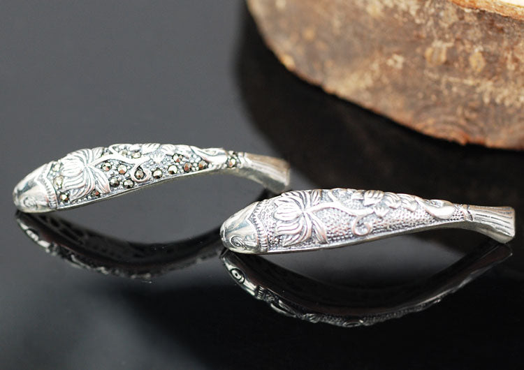 Sterling Silver Rhinestone Bent Fish Pipe Bead Spacer S925 Finding