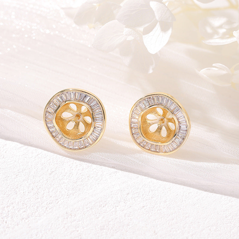 4 herzförmige, ovale, runde, quadratische Ohrstecker mit Strassverzierung, 14K GF-Ohrring, halbgebohrte Perle, Rohling