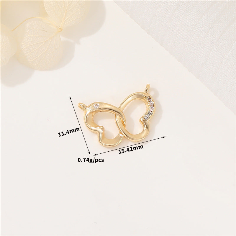 2 pendentifs à breloque papillon ornés de strass 14K GF
