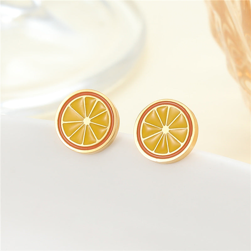 4 Émail Époxy Trèfle à quatre feuilles Orange Pastèque Floral Papillon Carré Coeur Cactus Boucles d’oreilles à tige 14K GF Strass Embelli Boucle d’oreille