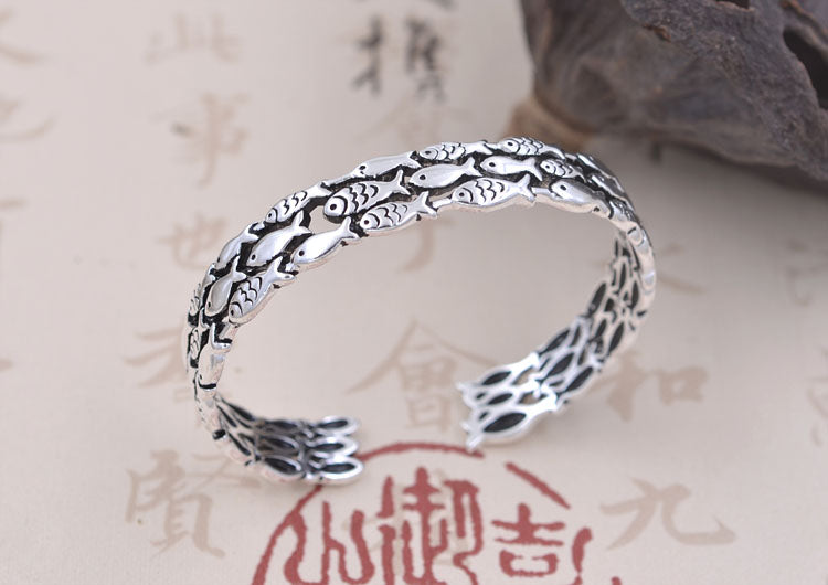 Bracelet de poisson à cercle ouvert en argent sterling S925