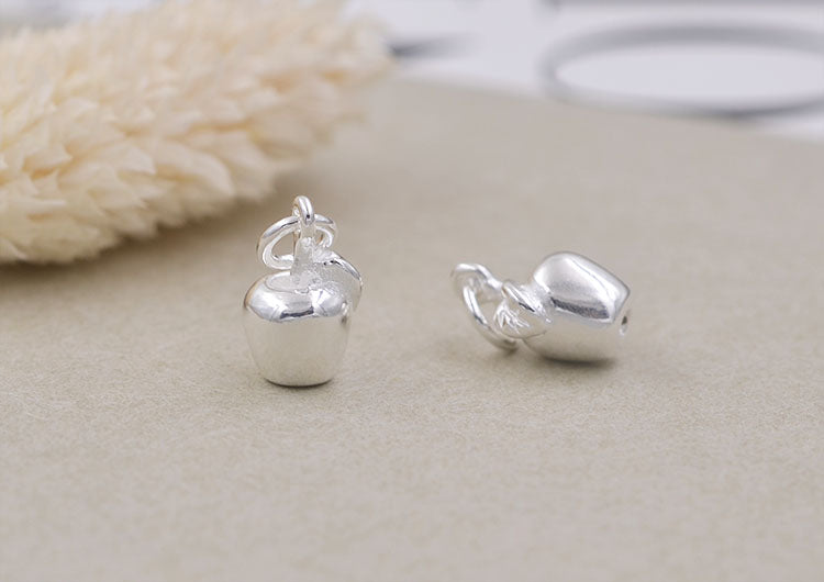 Sterling Silver Tiny Glossy Apple Charm Pendant S925 Finding