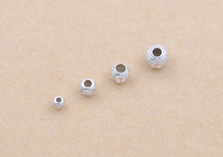 Sterling Silver Frosted Carved Round Bead Spacer S925 Finding