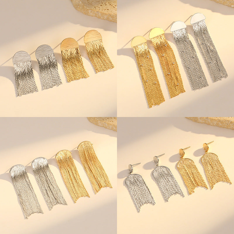 4 boucles d'oreilles à pampilles en chaîne serpent, ornées de strass, boucles d'oreilles 14K GF