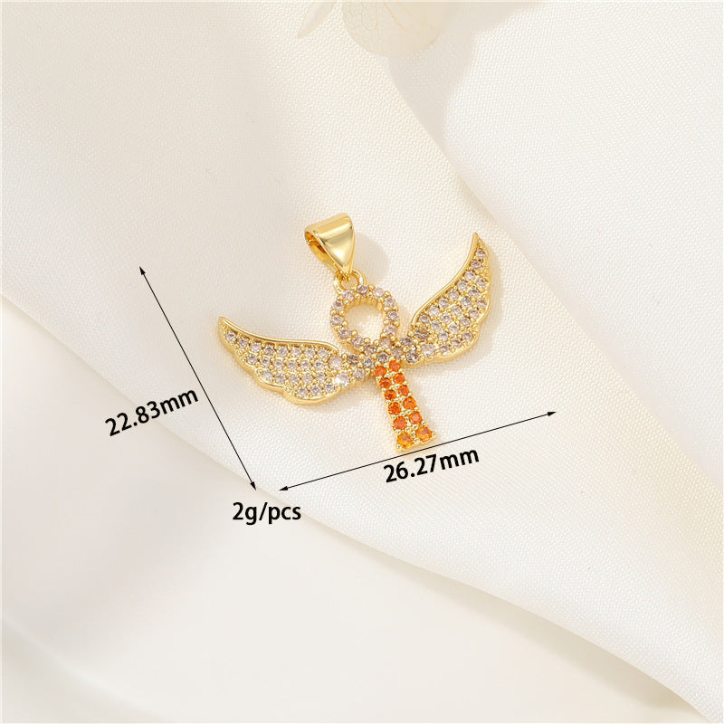 Angel Cross Charm Pendant Rhinestone Embellished 14K GF