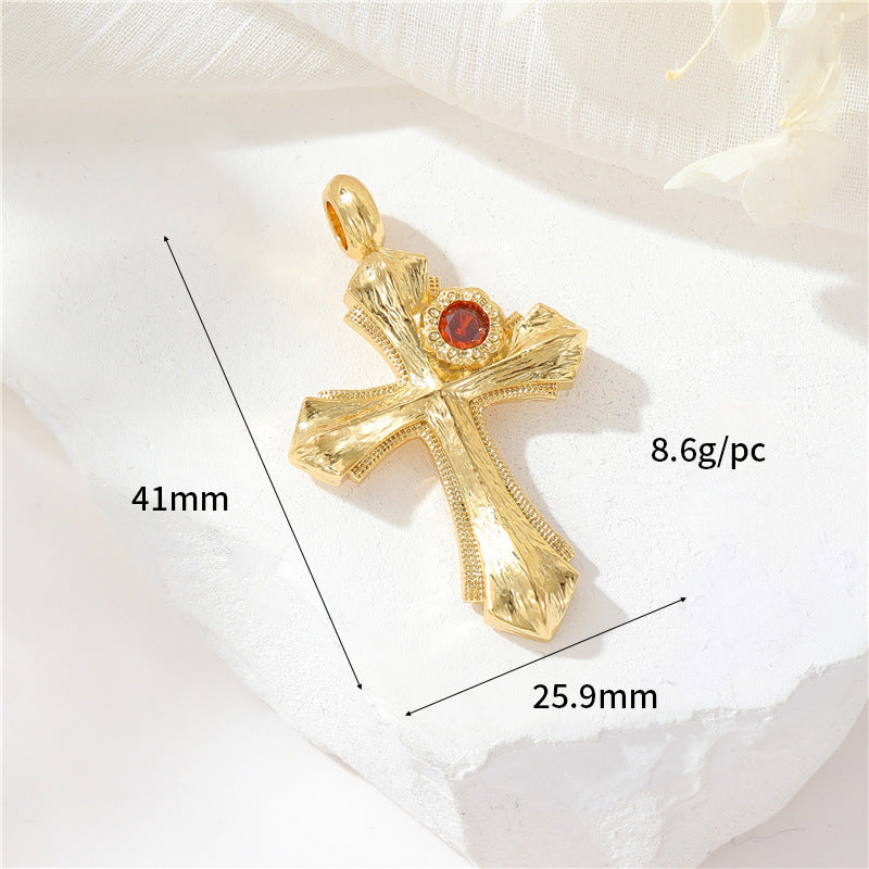 Pendentif à breloque cœur 2 croix orné de strass 14K GF