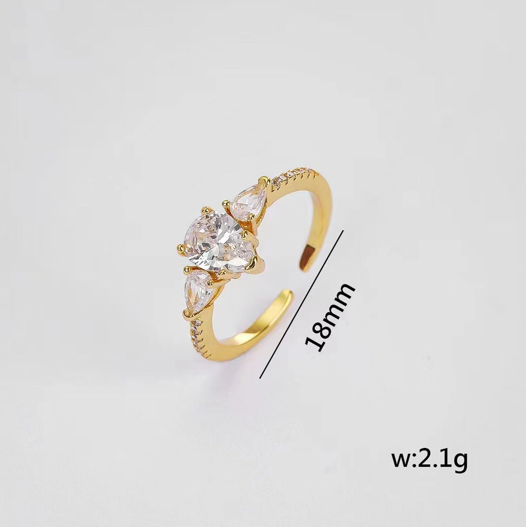 2 offene Kreis-Wassertropfen-Statement-Ringe mit Strasssteinen verziert, 14-karätiges GF