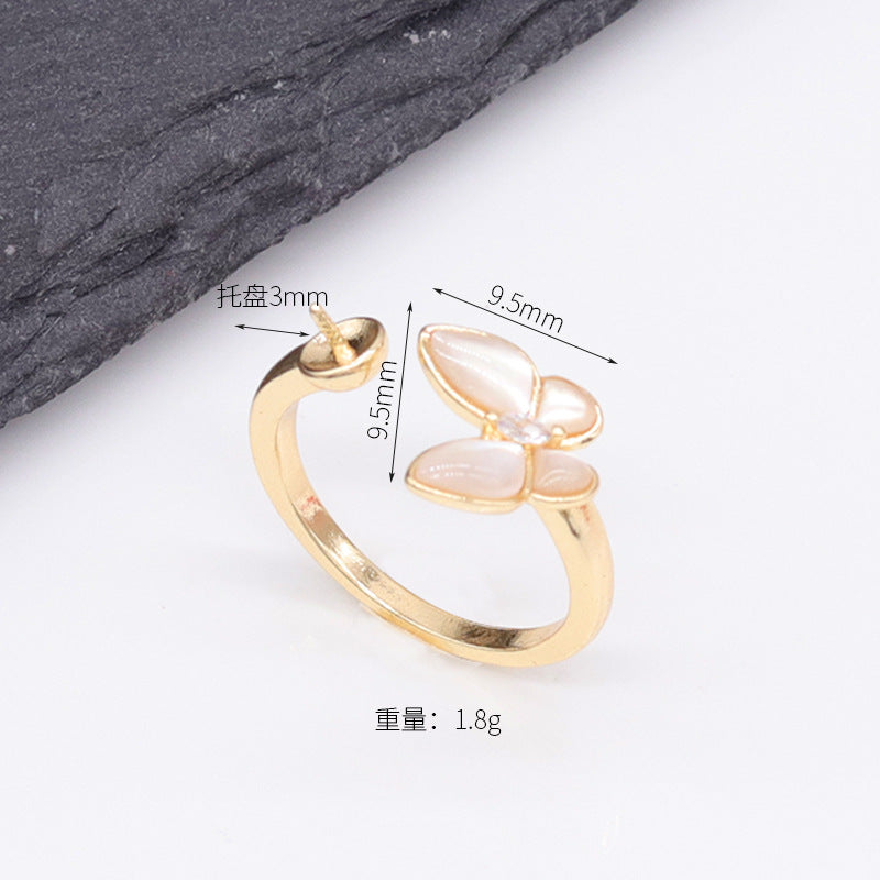 2 bague de déclaration papillon cercle ouvert strass embelli 14K GF demi-percé perle vierge