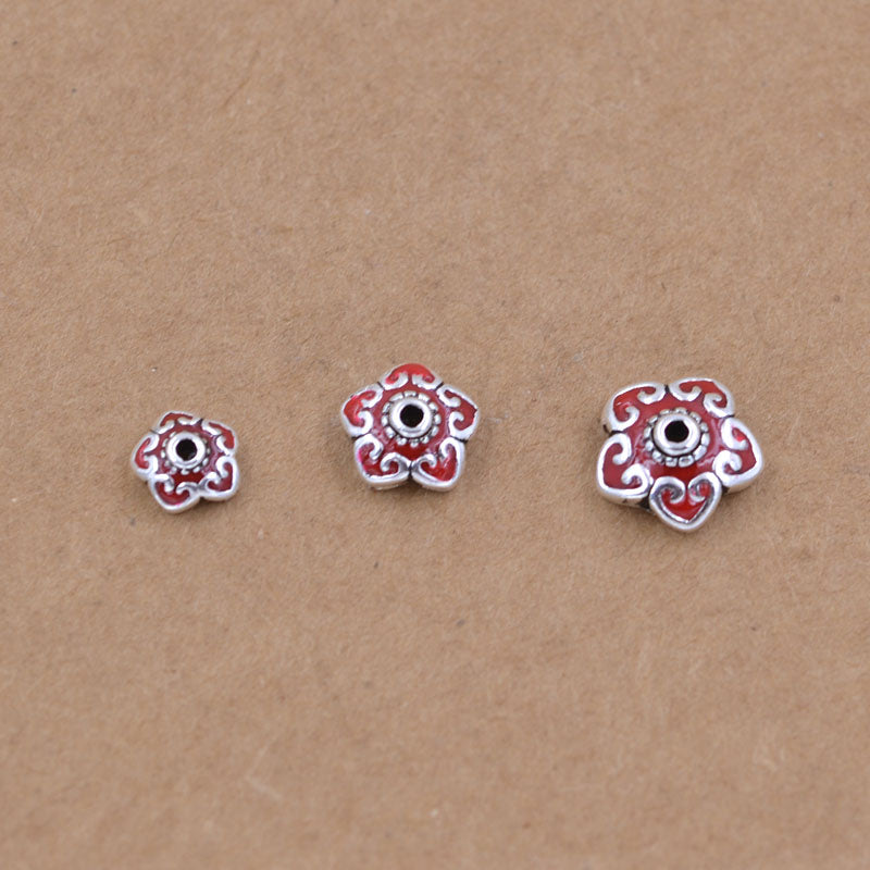 Sterling Silver Enamel Epoxy Floral Bead Cap Cup Spacer S925 Finding