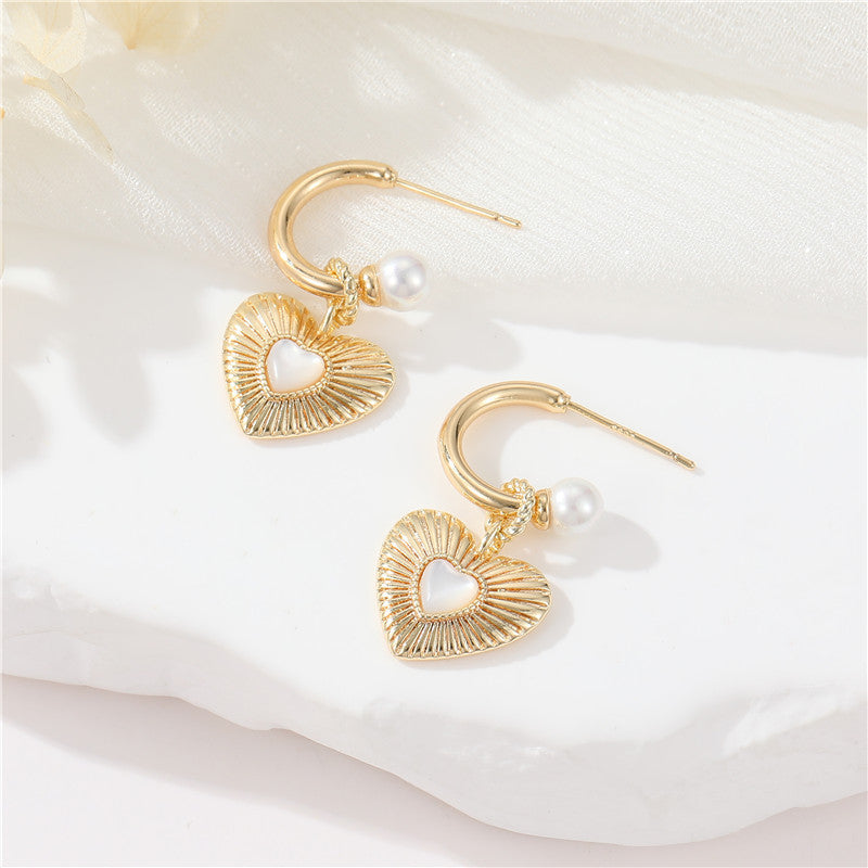 Boucles d'oreilles à tige avec 4 nœuds papillon, breloque en forme de cœur, demi-cercle, ornées de strass, 14 carats, GF