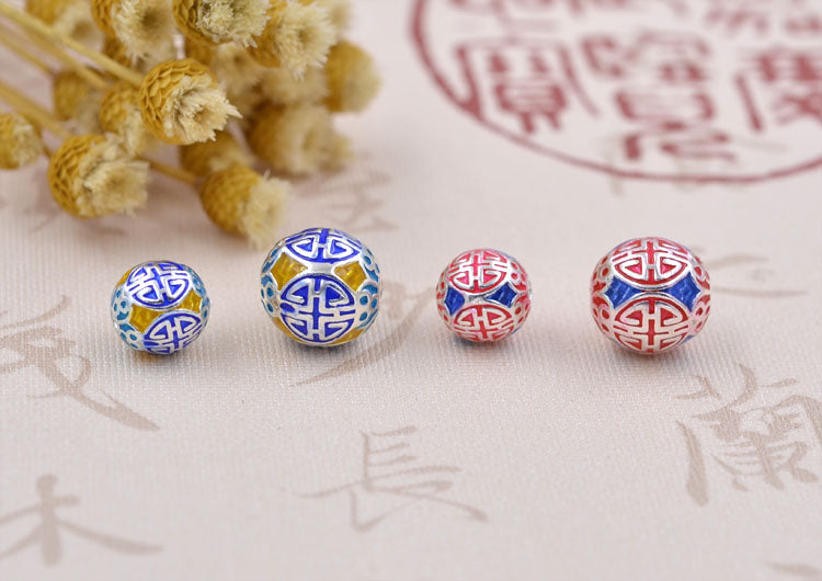 Argent sterling émail époxy rond XI 囍 perle entretoise S925 trouver