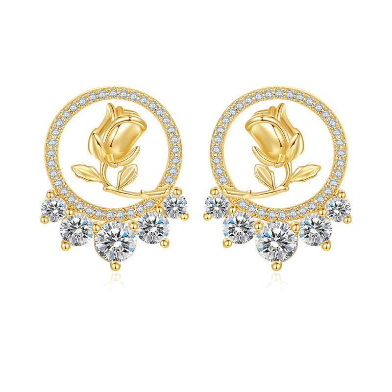 4 runde Kreis-Herzblatt-Schleifen-Rechteck-vierblättriges Kleeblatt-Ohrstecker, 14K GF-Strassverzierung