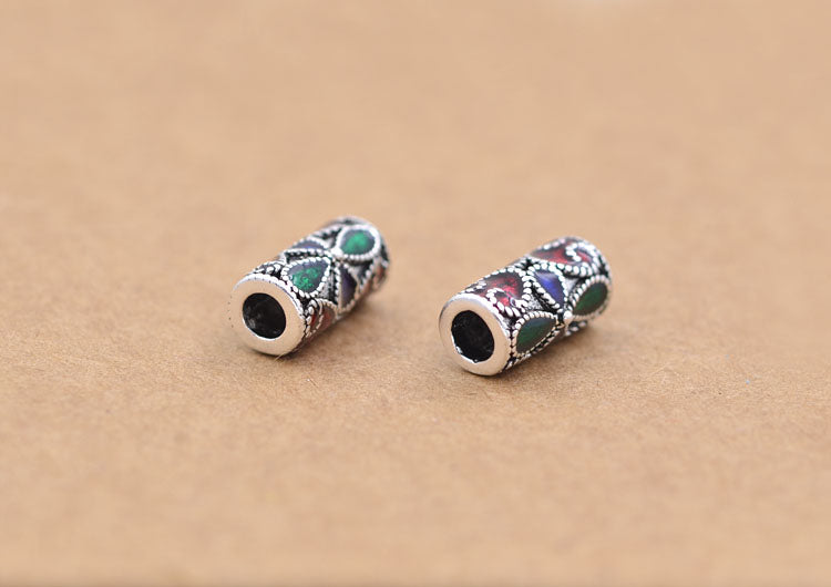 Sterling Silver Enamel Epoxy Column Pipe Bead Spacer with Loop S925 Finding