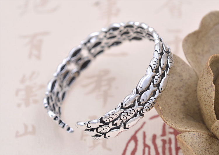 Bracelet de poisson à cercle ouvert en argent sterling S925