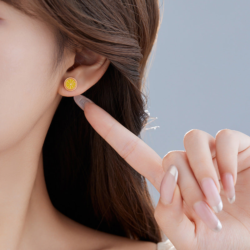 4 Émail Époxy Trèfle à quatre feuilles Orange Pastèque Floral Papillon Carré Coeur Cactus Boucles d’oreilles à tige 14K GF Strass Embelli Boucle d’oreille