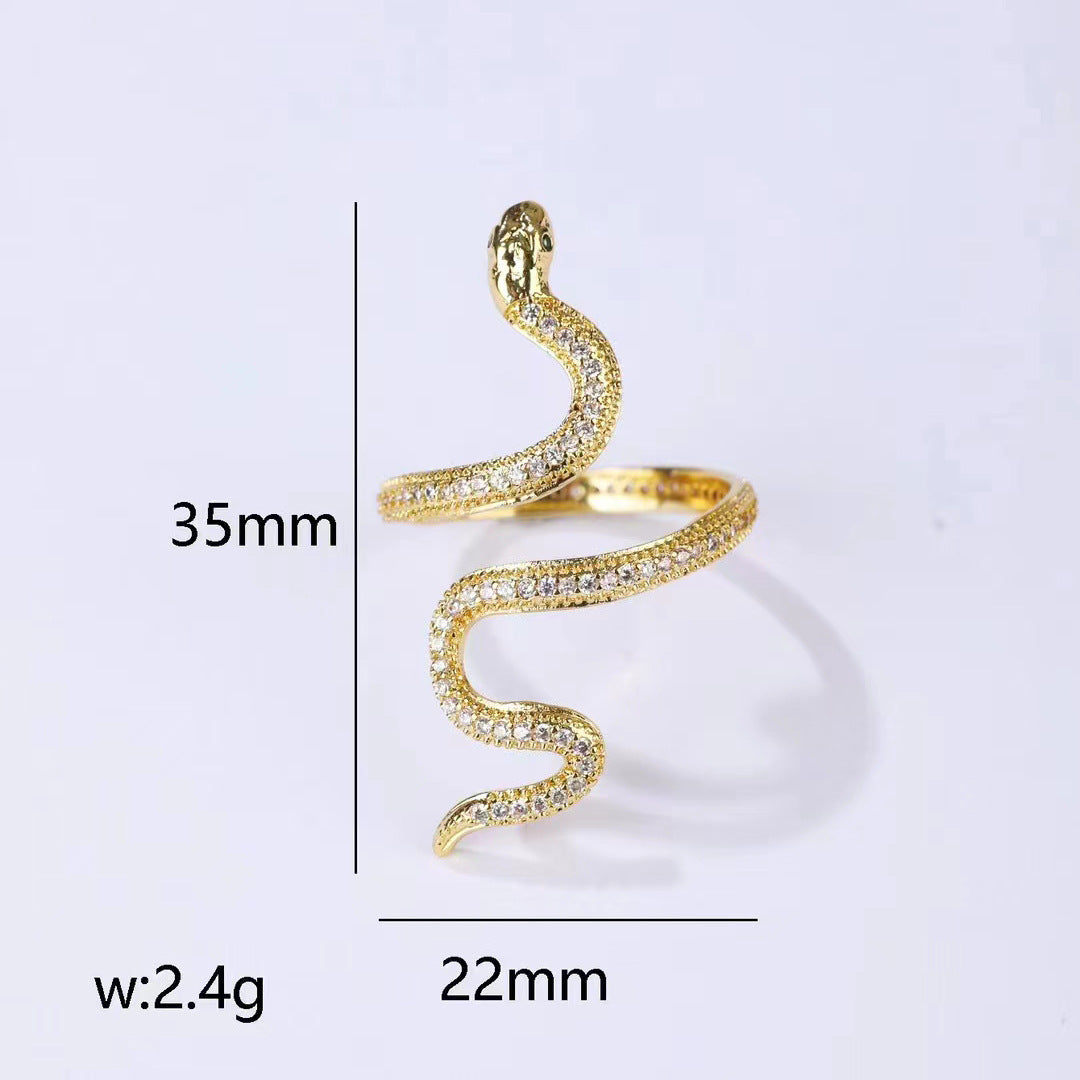 2 Schlangen-Statement-Ringe mit offenem Kreis und 14-karätigem GF mit Strasssteinen verziert