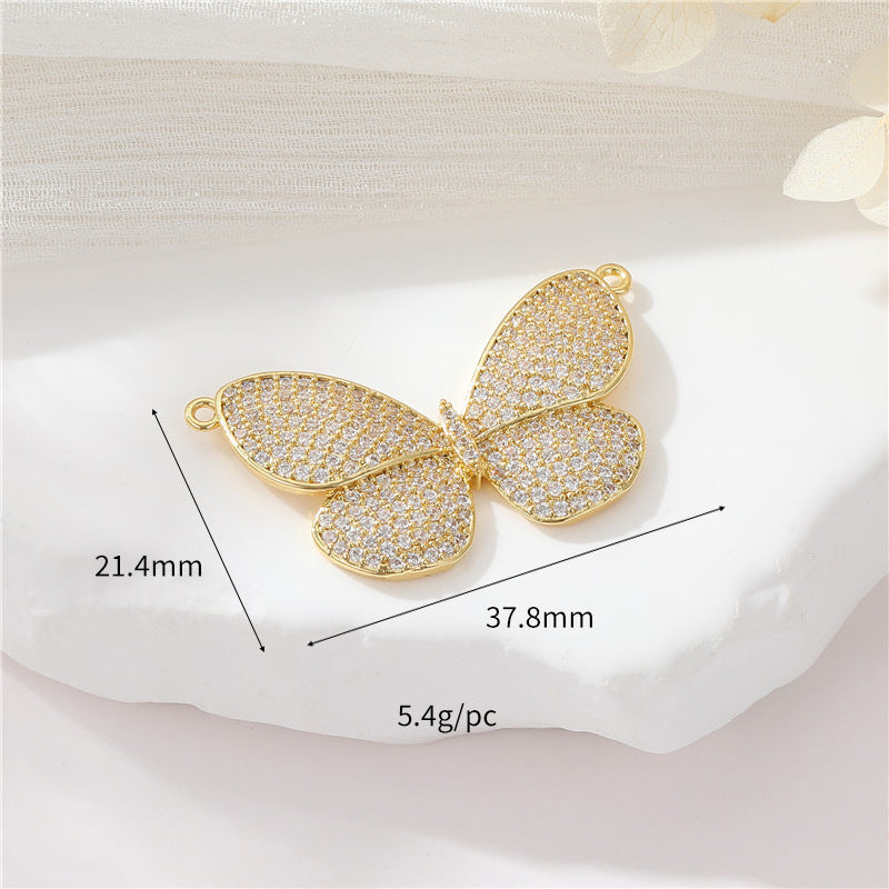 2 pendentifs à breloque papillon ornés de strass 14K GF