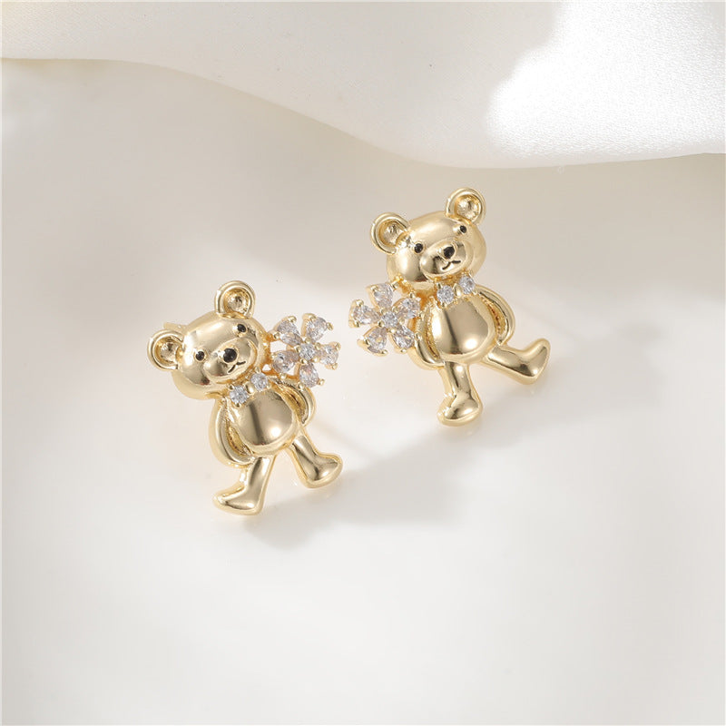 4 boucles d'oreilles ours à tige ornées de strass 14 carats GF