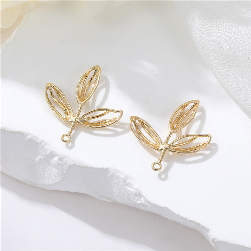 Pendentif à breloque 2 feuilles florales 14K GF