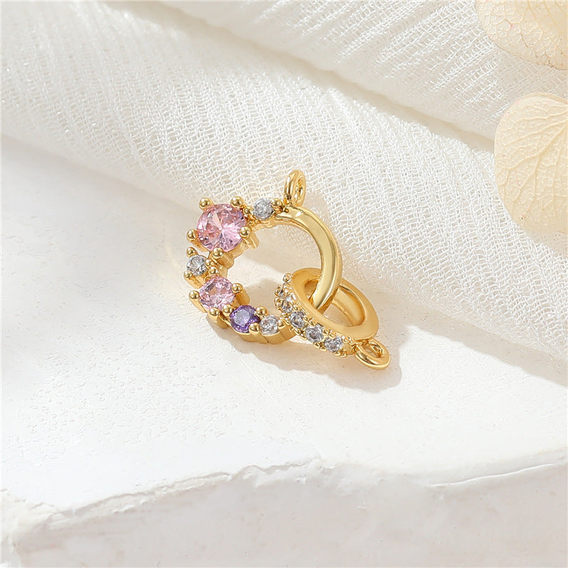 2 Round Oval Floral Heart Circle Clasp 14K GF Rhinestone Embellished Clasps Connector