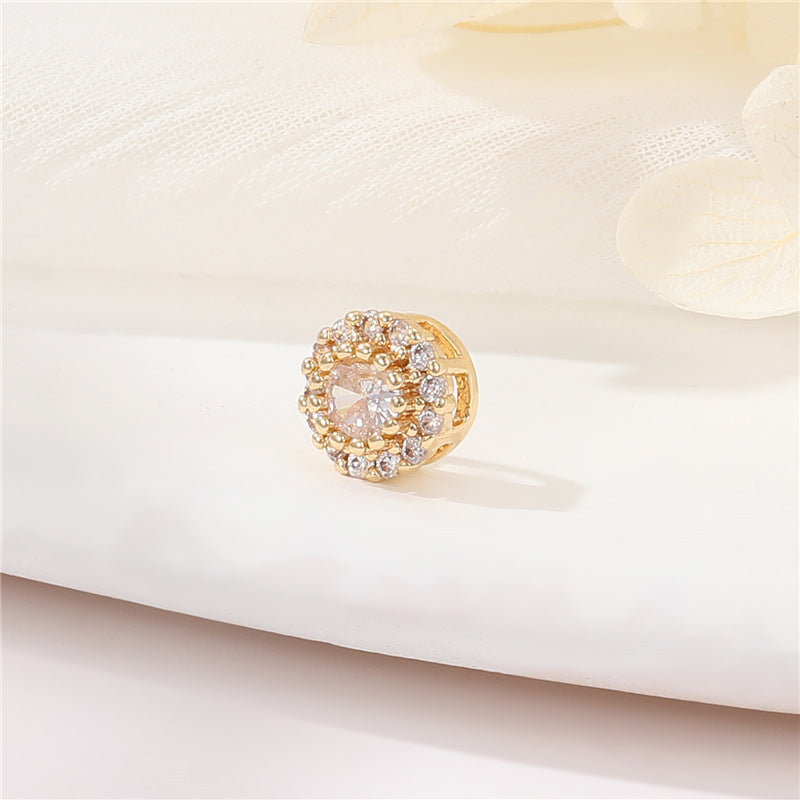 2 Flat Olive Star Round Bead Charm Rhinestone Embellished 14K GF Beadwork Spacer